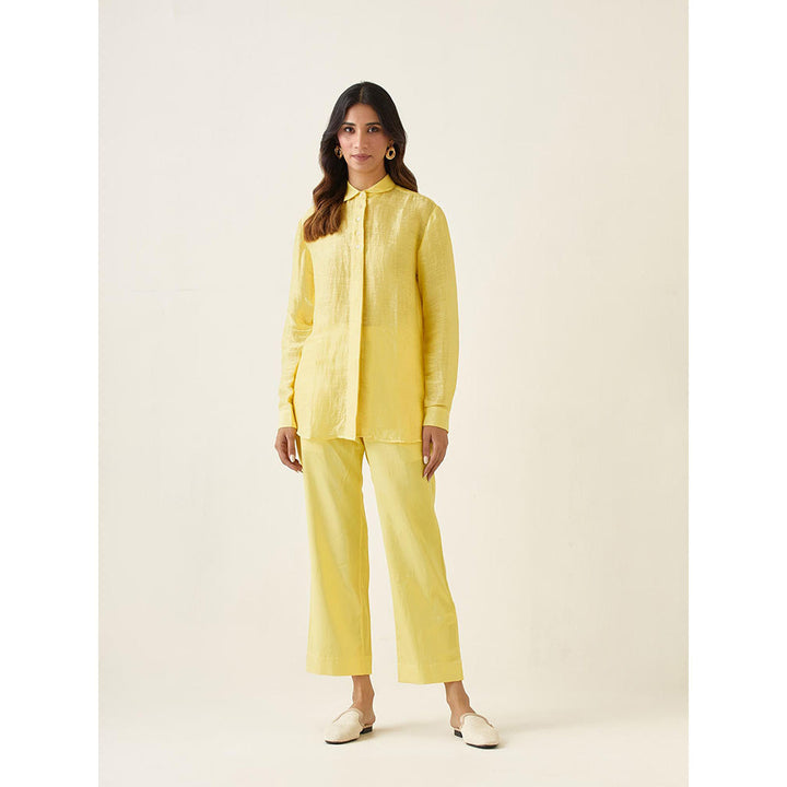 Vinusto Maize Yellow Linen Silk Handloom Shirt