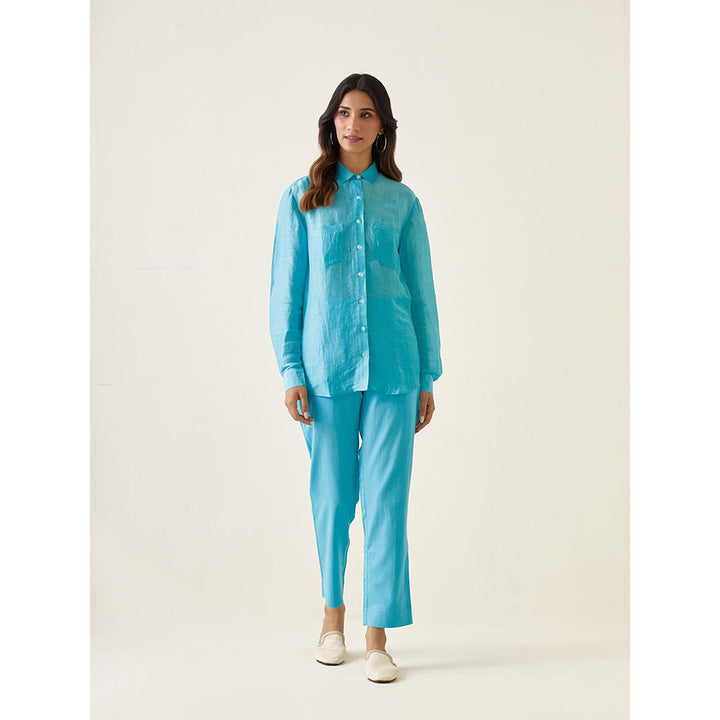 Vinusto Pastel Blue Linen Cotton Solid Co-Ord (Set of 2)