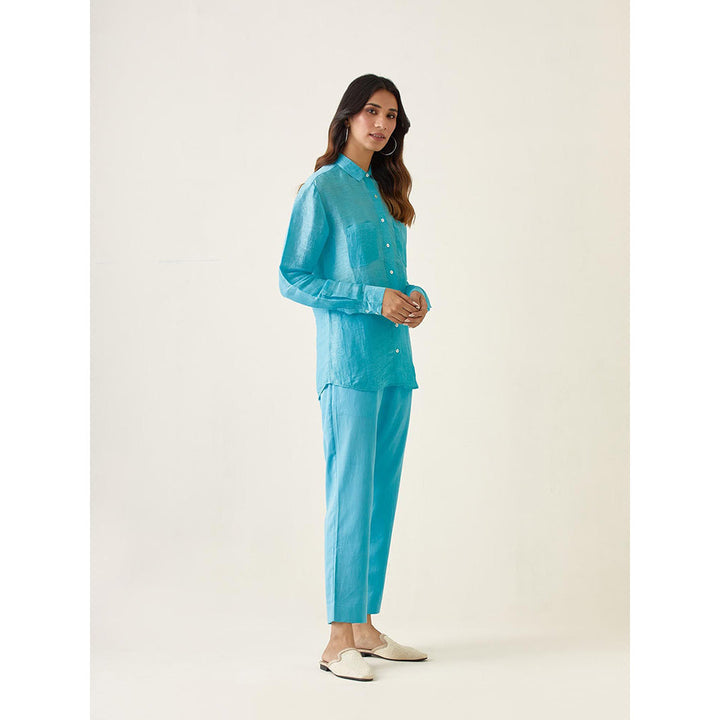 Vinusto Pastel Blue Linen Cotton Solid Co-Ord (Set of 2)