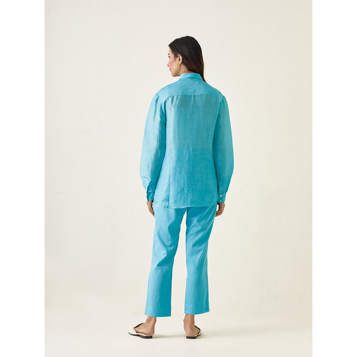 Vinusto Pastel Blue Linen Cotton Solid Co-Ord (Set of 2)