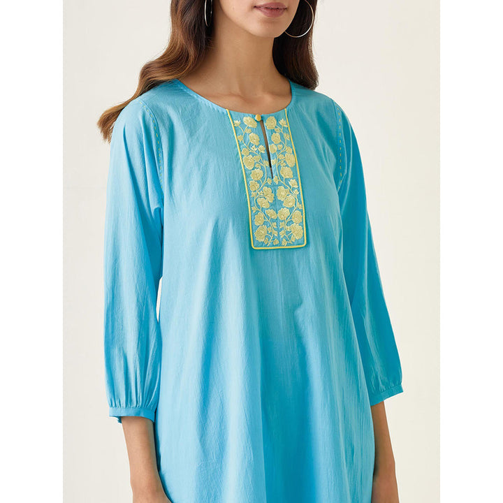 Vinusto Pastel Blue Embroidered A-Line Kurta with Pant (Set of 2)