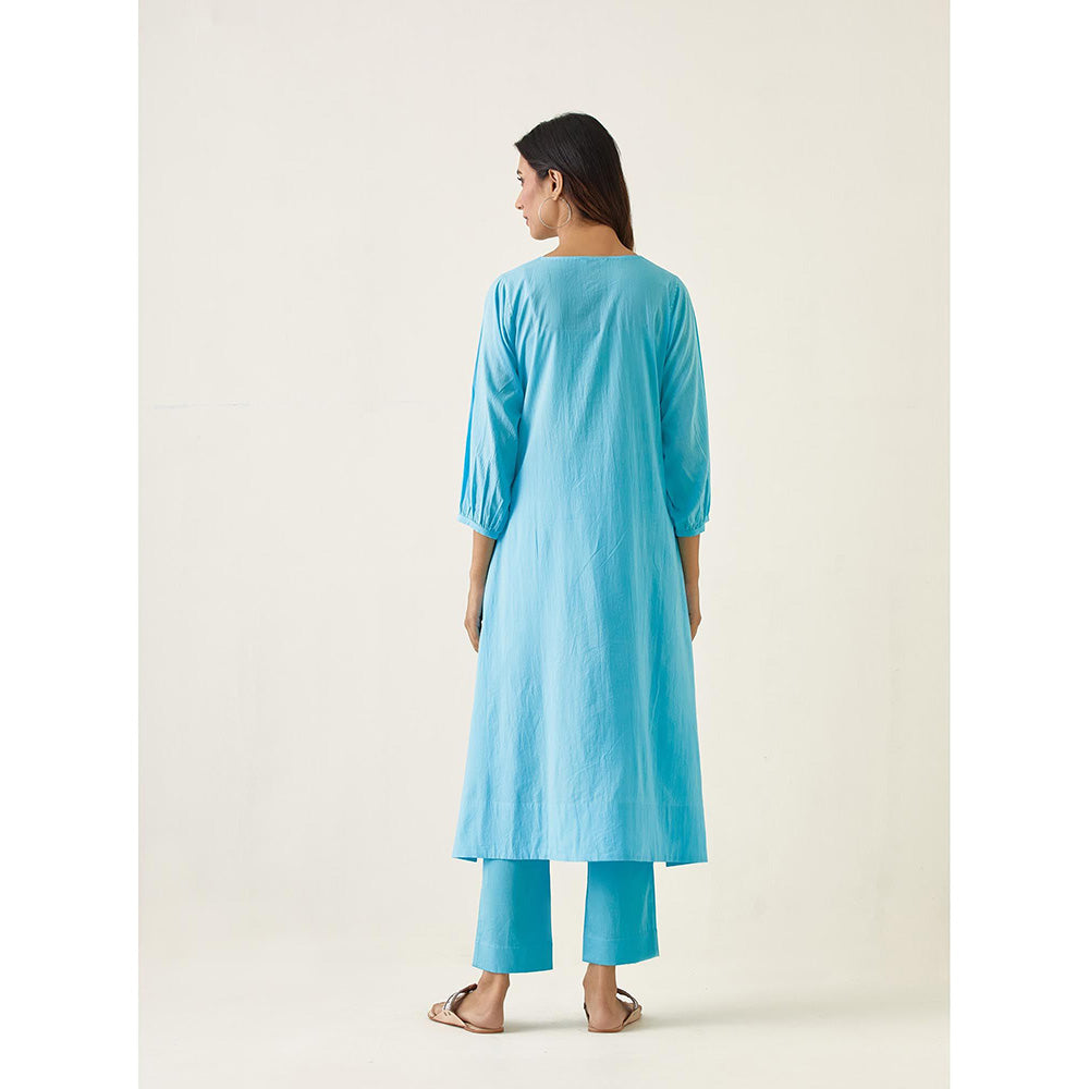 Vinusto Pastel Blue Embroidered A-Line Kurta with Pant (Set of 2)