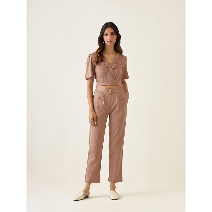 Vinusto Taupe Solid Cotton Glaze Co-Ord (Set of 2)