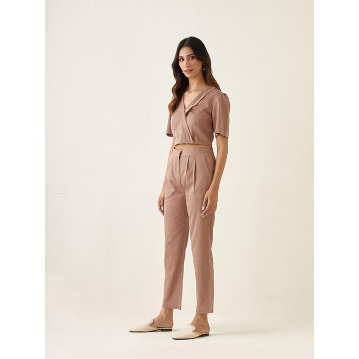 Vinusto Taupe Solid Cotton Glaze Co-Ord (Set of 2)