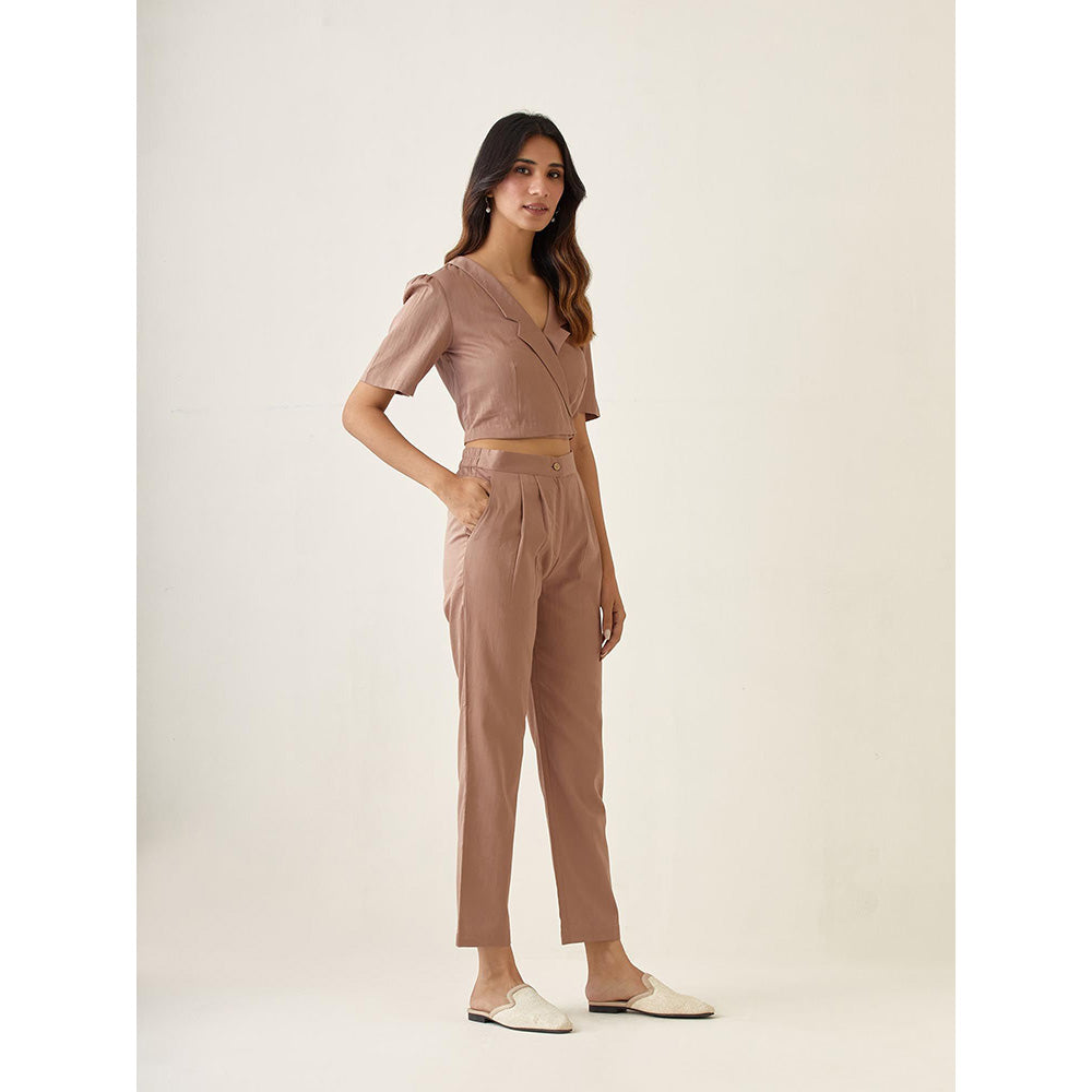 Vinusto Taupe Solid Cotton Glaze Co-Ord (Set of 2)