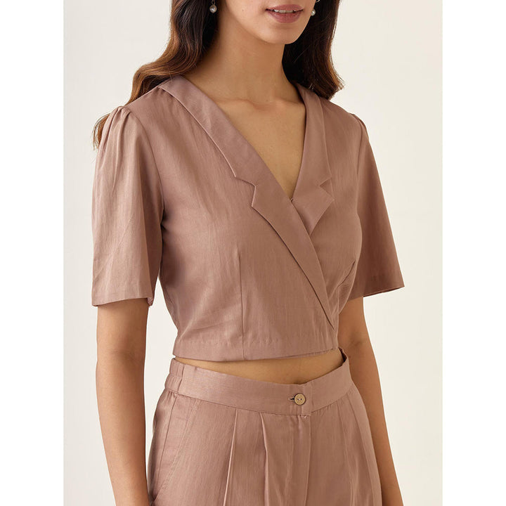 Vinusto Taupe Solid Cotton Glaze Co-Ord (Set of 2)