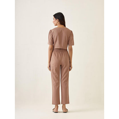 Vinusto Taupe Solid Cotton Glaze Co-Ord (Set of 2)
