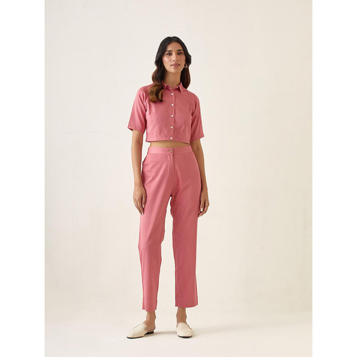 Vinusto Rose Pink Solid Pleated Cotton Glaze Co-Ord (Set of 2)