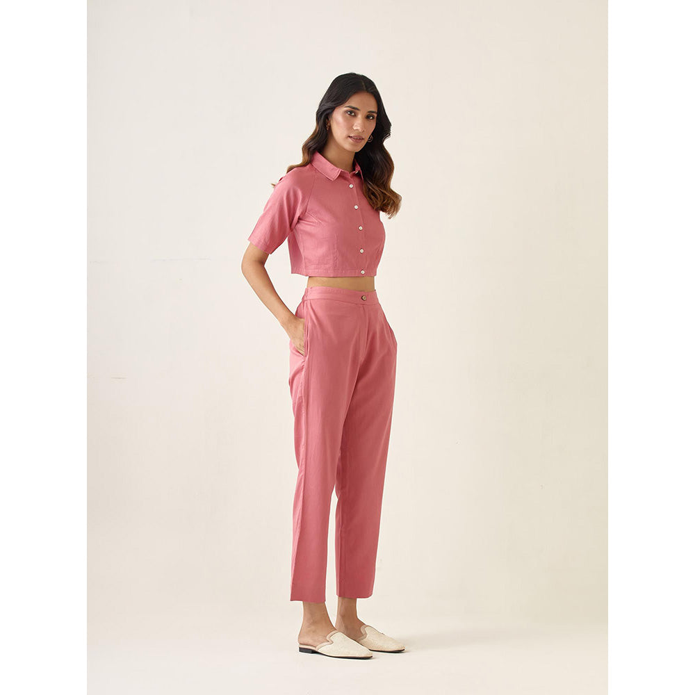 Vinusto Rose Pink Solid Pleated Cotton Glaze Co-Ord (Set of 2)