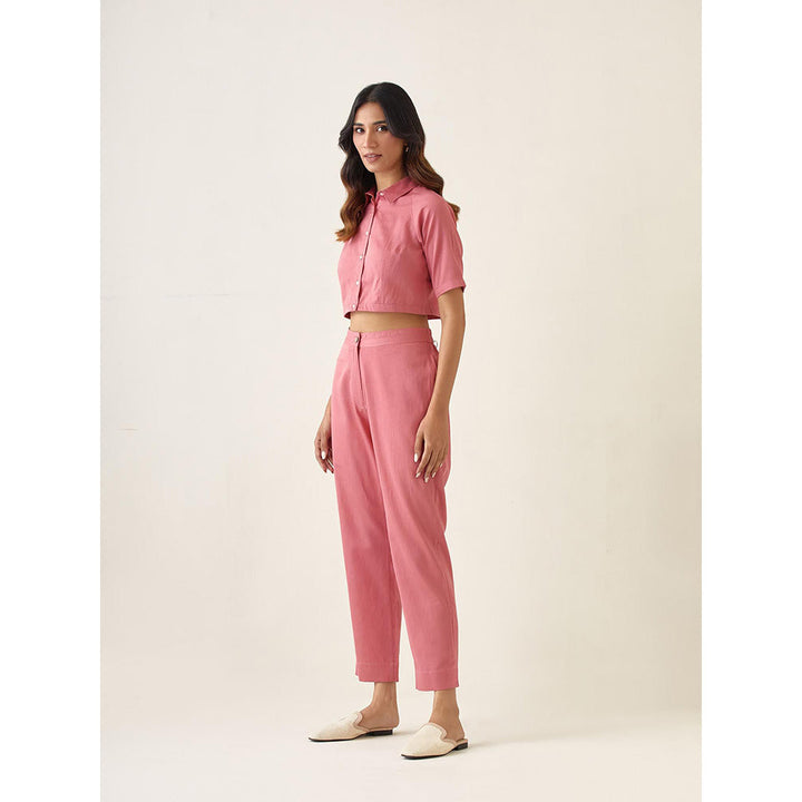 Vinusto Rose Pink Solid Pleated Cotton Glaze Co-Ord (Set of 2)