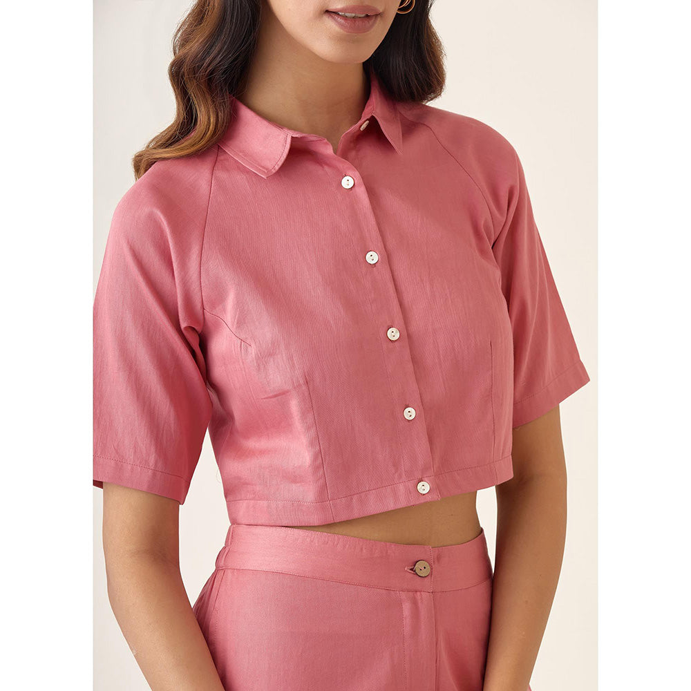 Vinusto Rose Pink Solid Pleated Cotton Glaze Co-Ord (Set of 2)