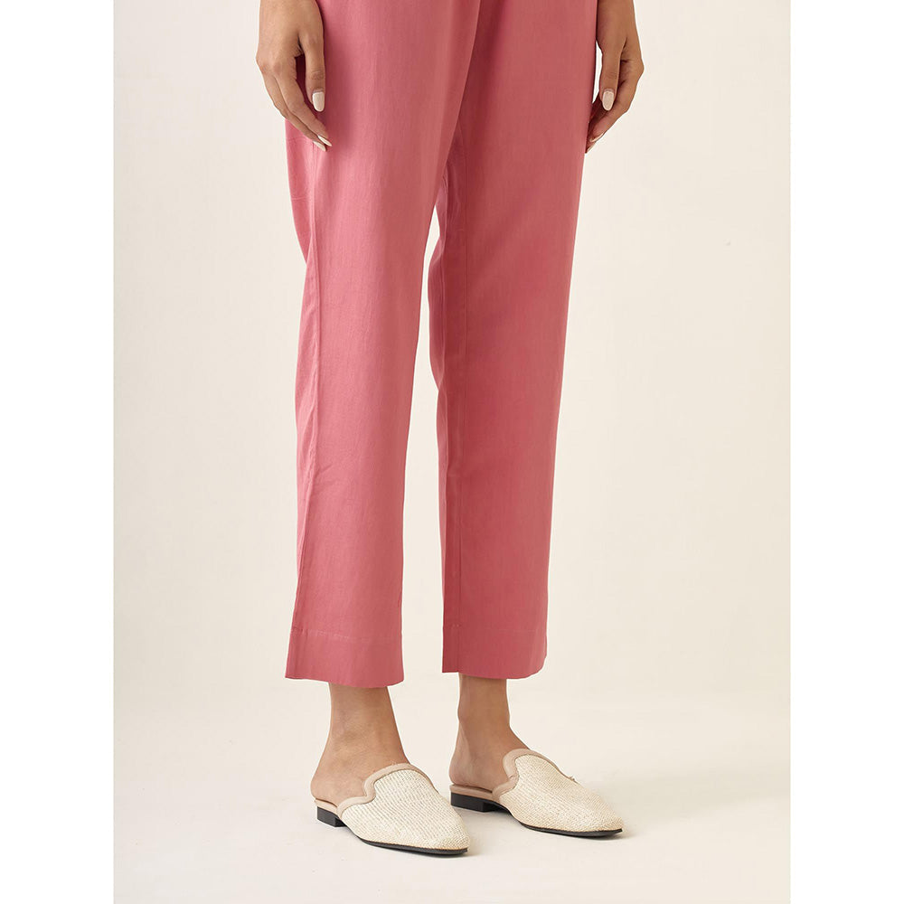 Vinusto Rose Pink Solid Pleated Cotton Glaze Co-Ord (Set of 2)