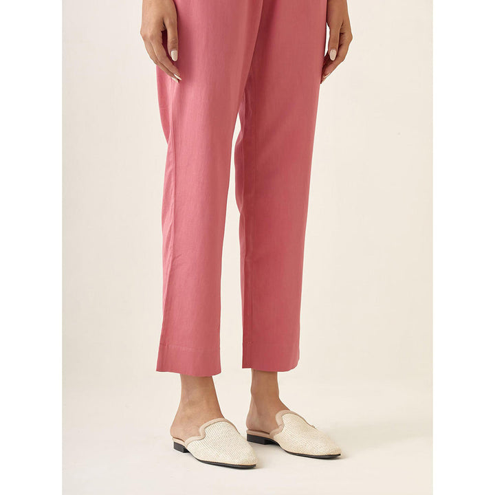 Vinusto Rose Pink Solid Pleated Cotton Glaze Co-Ord (Set of 2)