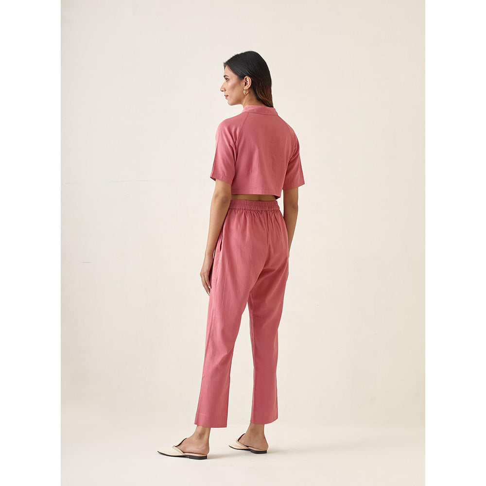 Vinusto Rose Pink Solid Pleated Cotton Glaze Co-Ord (Set of 2)