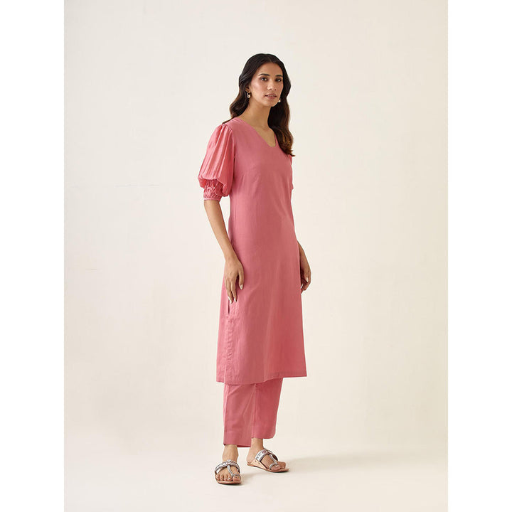 Vinusto Rose Pink Solid Chanderi Kurta with Pant (Set of 2)