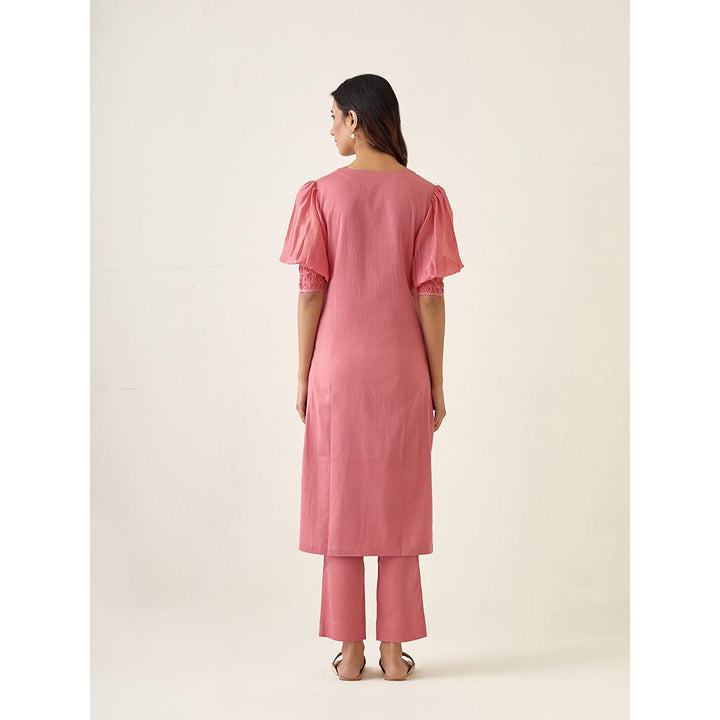 Vinusto Rose Pink Solid Chanderi Kurta with Pant (Set of 2)