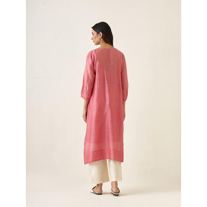 Vinusto Rose Pink Chanderi Kurta with Pant and Slip (Set of 3)