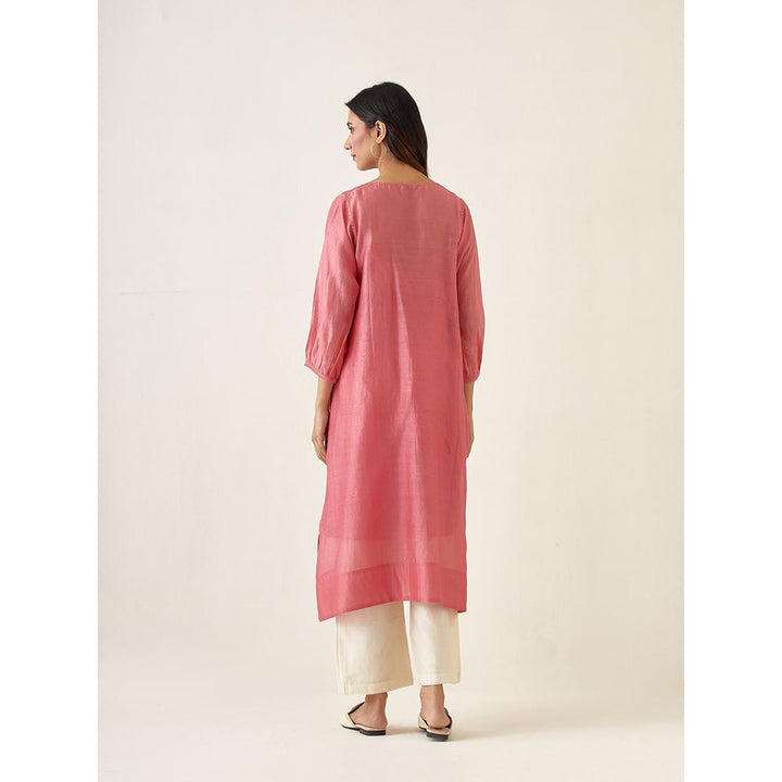 Vinusto Rose Pink Chanderi Kurta with Pant and Slip (Set of 3)