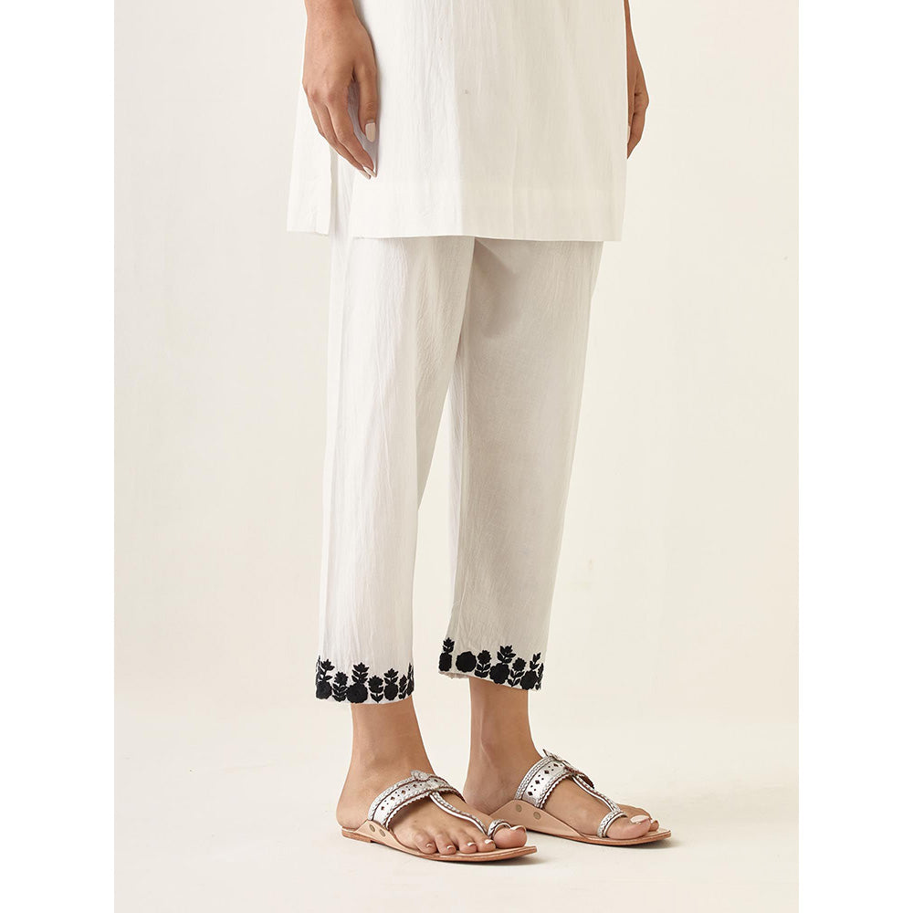 Vinusto White Cotton Short Kurti and Embroidered Pant (Set of 2)