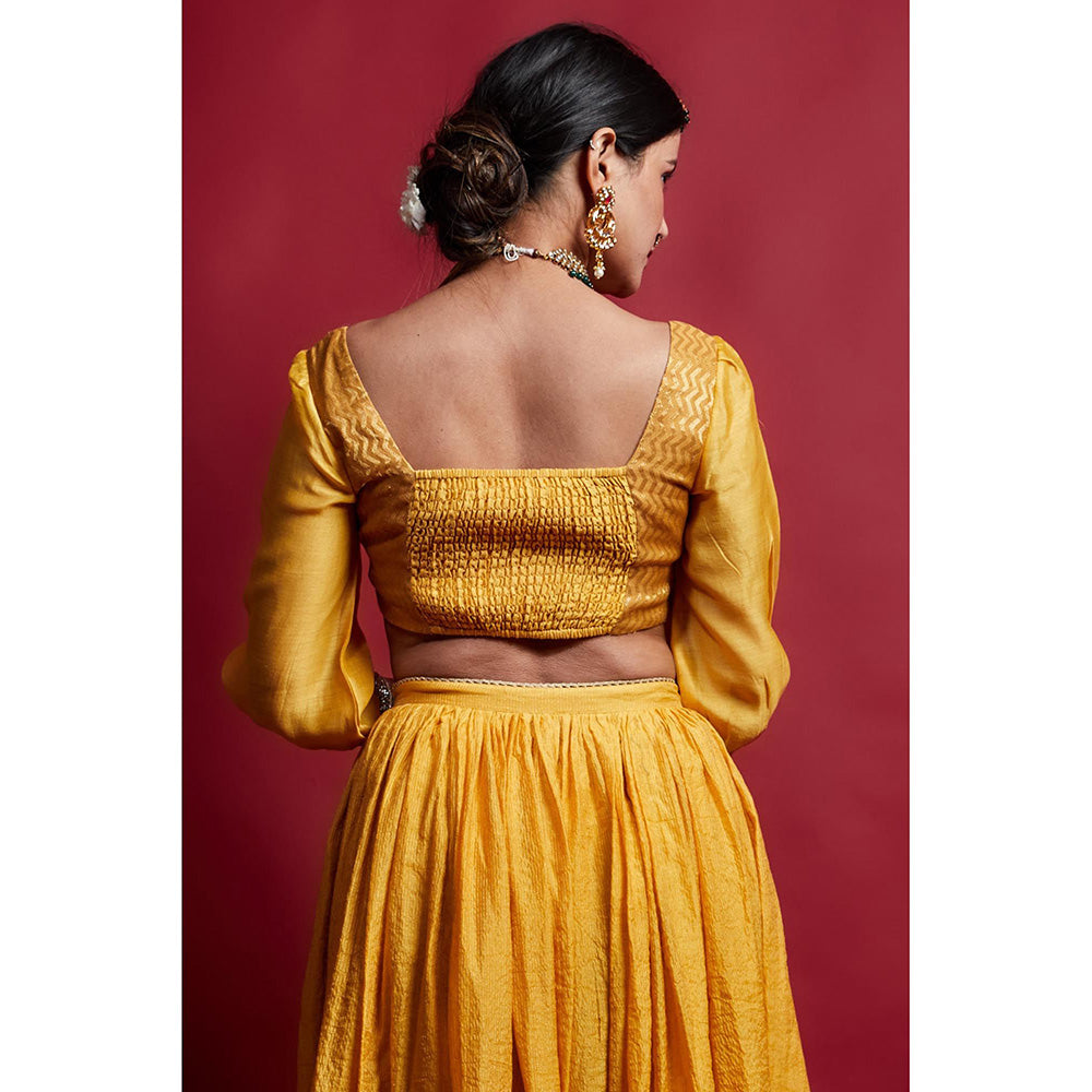 Vinusto Turmeric Yellow Chanderi Handloom Lehenga Choli with Dupatta (Set of 3)