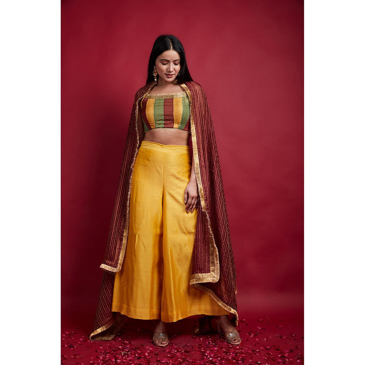 Vinusto Multi Colored Crop Top with Wide Palazzo and Dupatta (Set of 3)