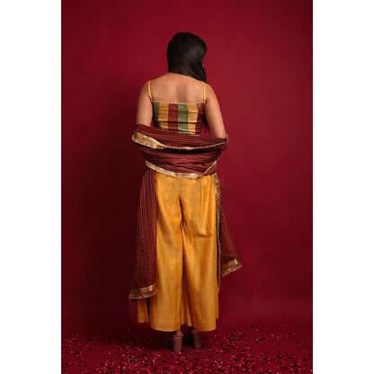 Vinusto Multi Colored Crop Top with Wide Palazzo and Dupatta (Set of 3)