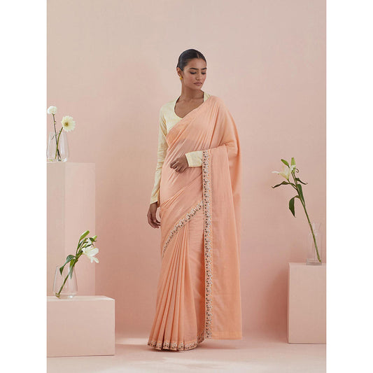 Vinusto Embroidered Cotton Saree In Peach