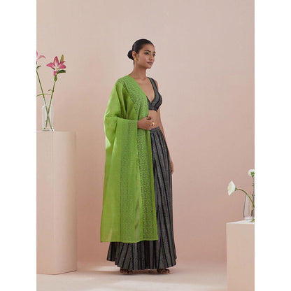 Vinusto Black Textured Cotton Lehenga with Blouse and Dupatta (Set of 3)