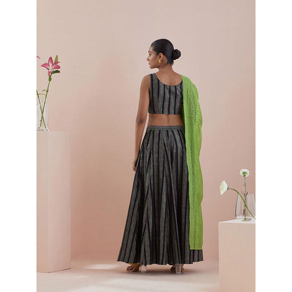 Vinusto Black Textured Cotton Lehenga with Blouse and Dupatta (Set of 3)