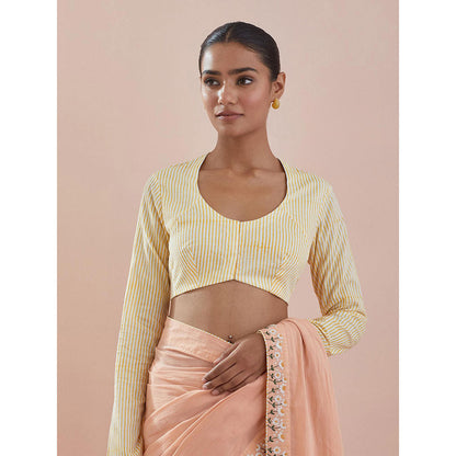 Vinusto Peach Cotton Embroidered Saree with Stitched Blouse