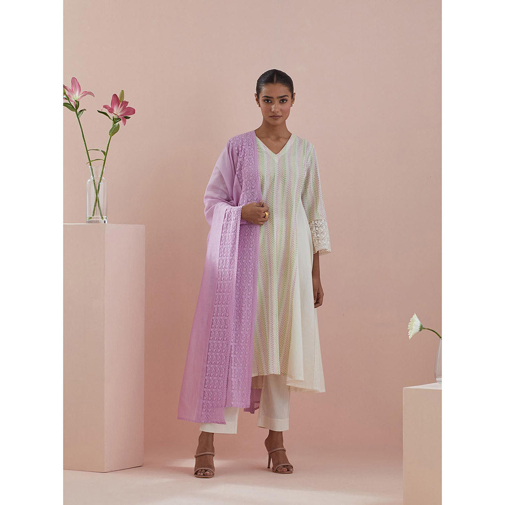 Vinusto Off White Anarkali with Pant and Dupatta (Set of 3)