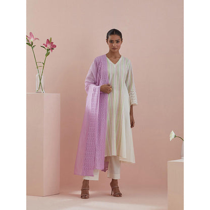 Vinusto Off White Anarkali with Pant and Dupatta (Set of 3)