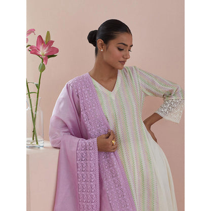 Vinusto Off White Anarkali with Pant and Dupatta (Set of 3)