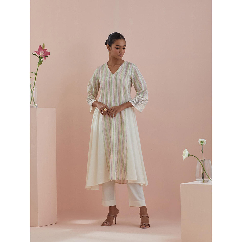 Vinusto Off White Anarkali with Pant and Dupatta (Set of 3)