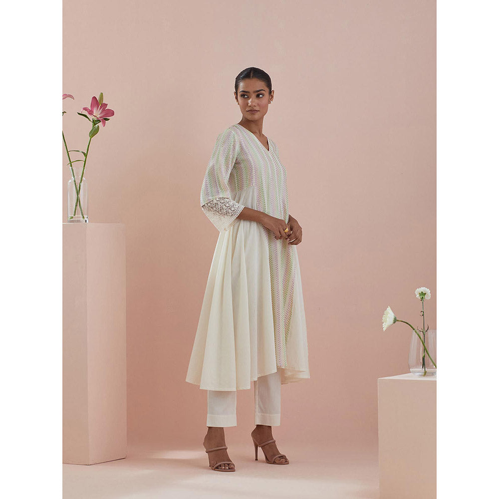 Vinusto Off White Anarkali with Pant and Dupatta (Set of 3)