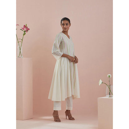 Vinusto Off White Anarkali with Pant and Dupatta (Set of 3)