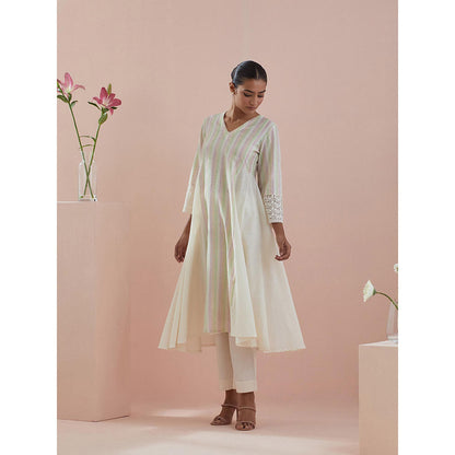 Vinusto Off White Anarkali with Pant and Dupatta (Set of 3)