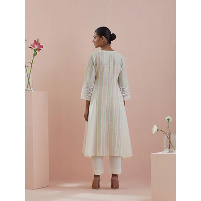 Vinusto Off White Anarkali with Pant and Dupatta (Set of 3)