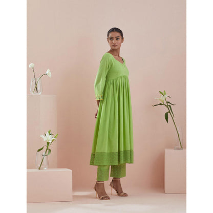 Vinusto Green Anarkali with Pant and Dupatta (Set of 3)