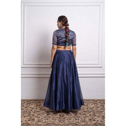 Vinusto Chanderi Embroidered Striped Blouse with Lehenga and Dupatta (Set of 3)