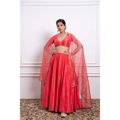 Vinusto Chanderi Embroidered Panelled Lehenga with Blouse and Dupatta (Set of 3)