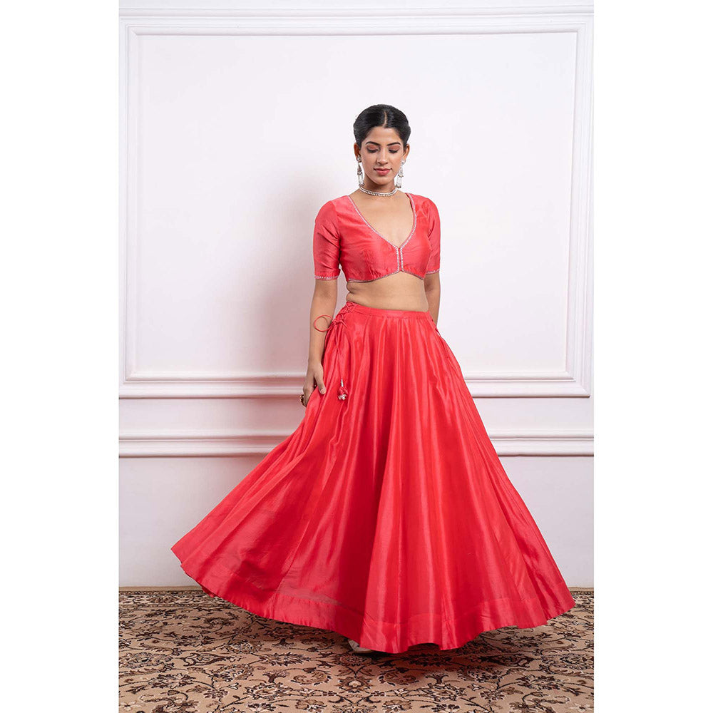 Vinusto Chanderi Embroidered Panelled Lehenga with Blouse and Dupatta (Set of 3)