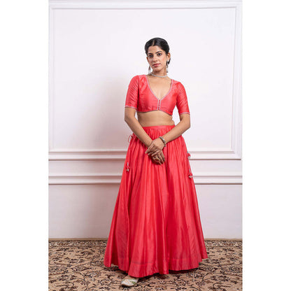 Vinusto Chanderi Embroidered Panelled Lehenga with Blouse and Dupatta (Set of 3)