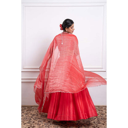 Vinusto Chanderi Embroidered Panelled Lehenga with Blouse and Dupatta (Set of 3)