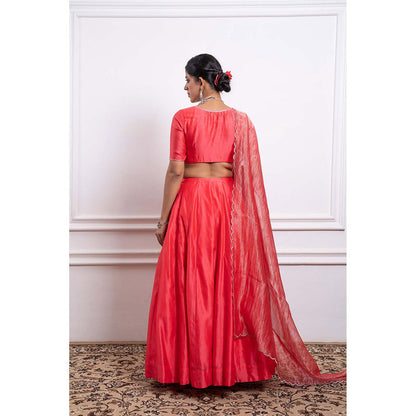 Vinusto Chanderi Embroidered Panelled Lehenga with Blouse and Dupatta (Set of 3)