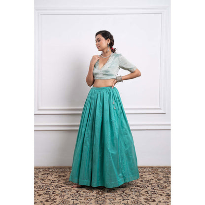 Vinusto Chanderi Embroidered Zari Blouse with Lehenga and Dupatta (Set of 3)