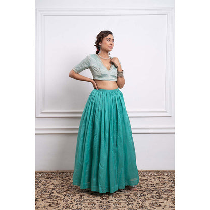 Vinusto Chanderi Embroidered Zari Blouse with Lehenga and Dupatta (Set of 3)