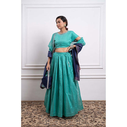 Vinusto Chanderi Handloom Embroidered Blouse with Lehenga and Dupatta (Set of 3)