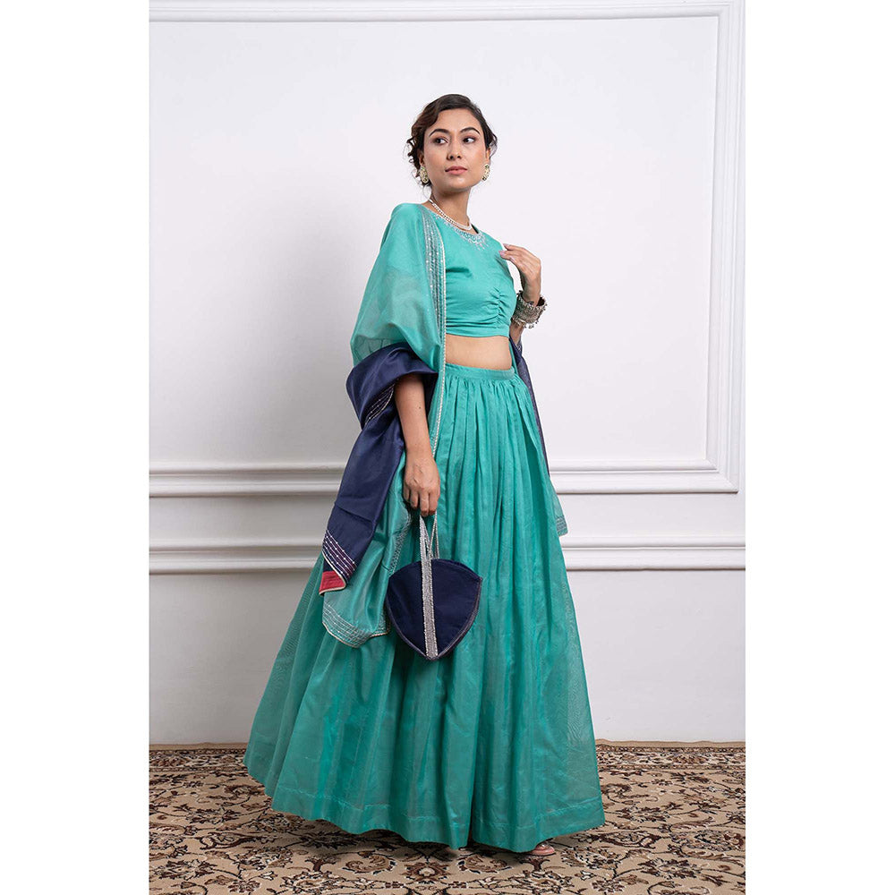 Vinusto Chanderi Handloom Embroidered Blouse with Lehenga and Dupatta (Set of 3)