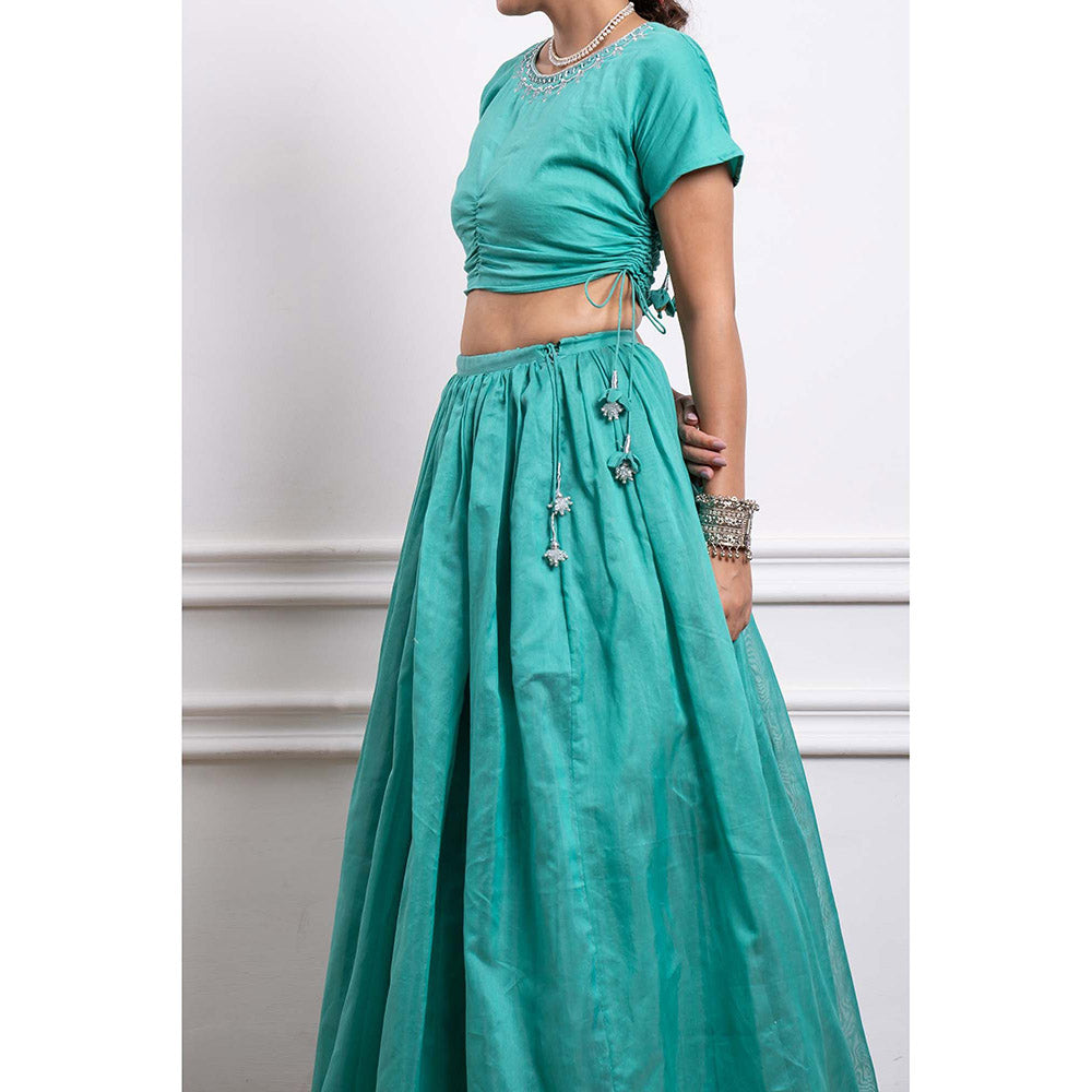 Vinusto Chanderi Handloom Embroidered Blouse with Lehenga and Dupatta (Set of 3)